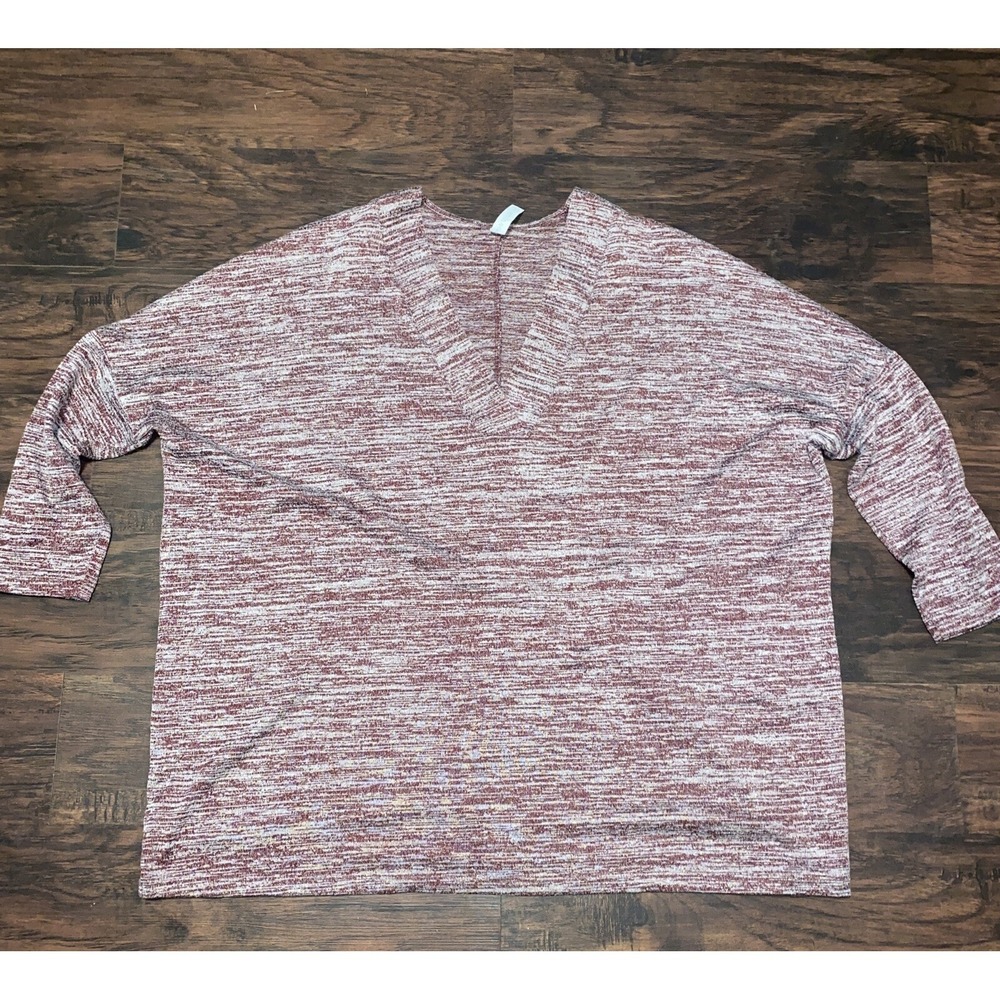 Zenana Outfitters V-Neck Long Sleeve T Shirt Basic Plain Maroon  Size L